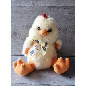 Vtg Plush Easter Baby Chick Rooster 7" Stuffed Animal Ribbon Bow Tie 1990s
